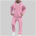 thumbnail image 2 of 2PC Sweatsuit for Men Long Sleeve Zip Up Hoodie Cargo Sweatpants Loungewear Outfits with Pockets Pink 2XL, 2 of 7