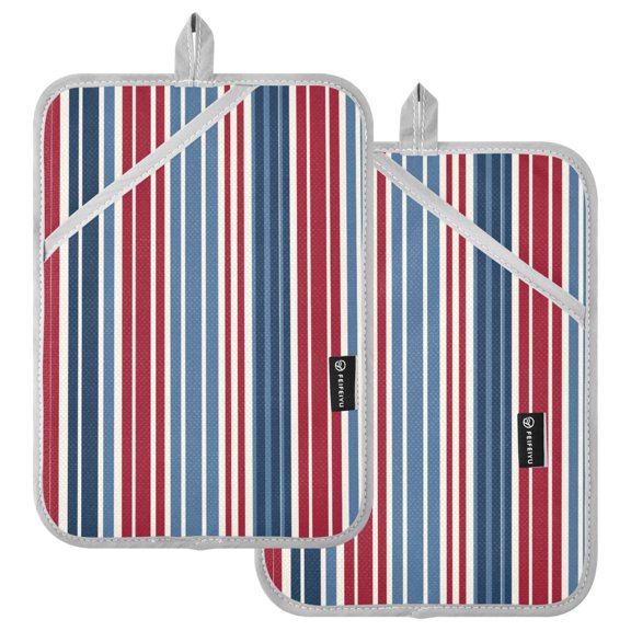 Ryvnso Red Blue Stripes Pattern Oven Mitts Heat Resistant Pot Holders Set of 2 Hot Pads