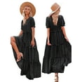 thumbnail image 3 of Summer Casual Bohemian Floral Dresses for Women Puff Short Sleeve Long Maxi Dress with Pockets, 3 of 7