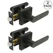 Iron Black Passage Door Lever with Square Rosette for Hallways and Closets, 2 Pack