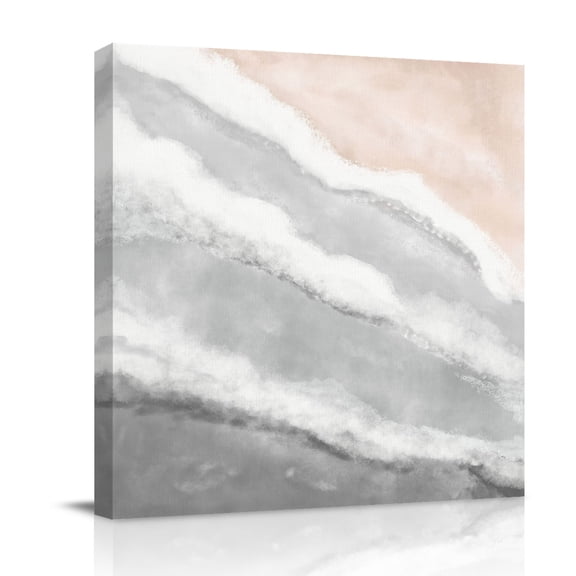 Gray Beach Waves Canvas Wall Art for Living Room, Nautical Coastal Abstract Gradient Ocean Wave Wall Decor Framed Artwork Pictures Ready to Hang for Bedroom Office Home Decor