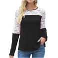 thumbnail image 2 of DEELLEEO Ladies Round Neck Solid Color Patchwork Lace Tops/Shirt, 2 of 6
