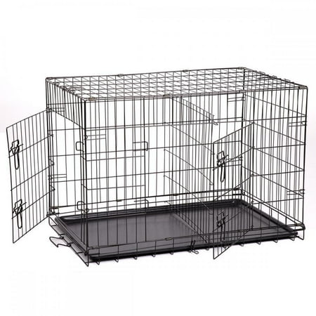 Folding Black 48" 2 Door Pet Dog Cage Kennel w/Divider Cat Cage Kennel w/Tray