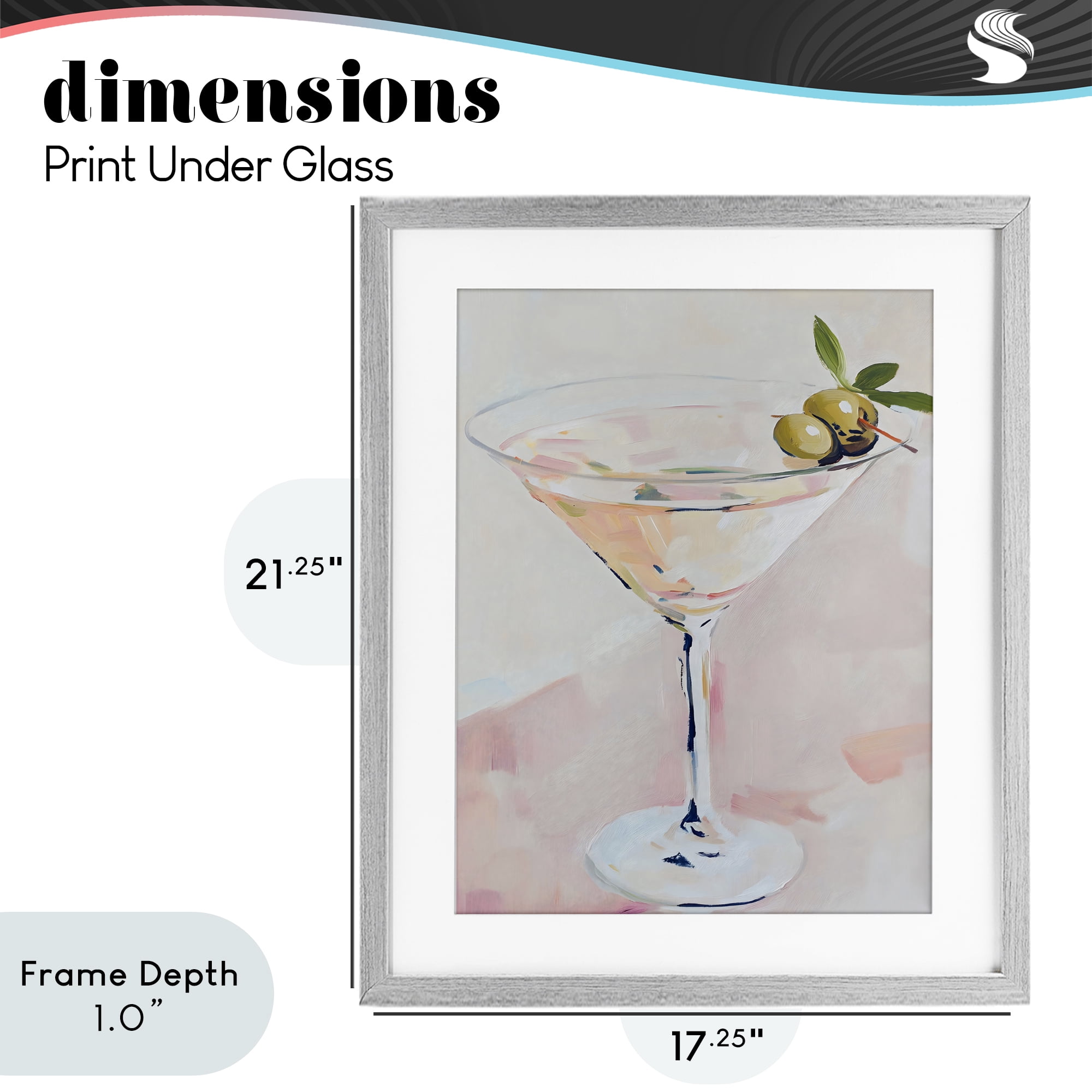 Stupell Industries Pastel Martini with Olive Garnish Gray Framed Print Under Glass, design by The Prints Vibe