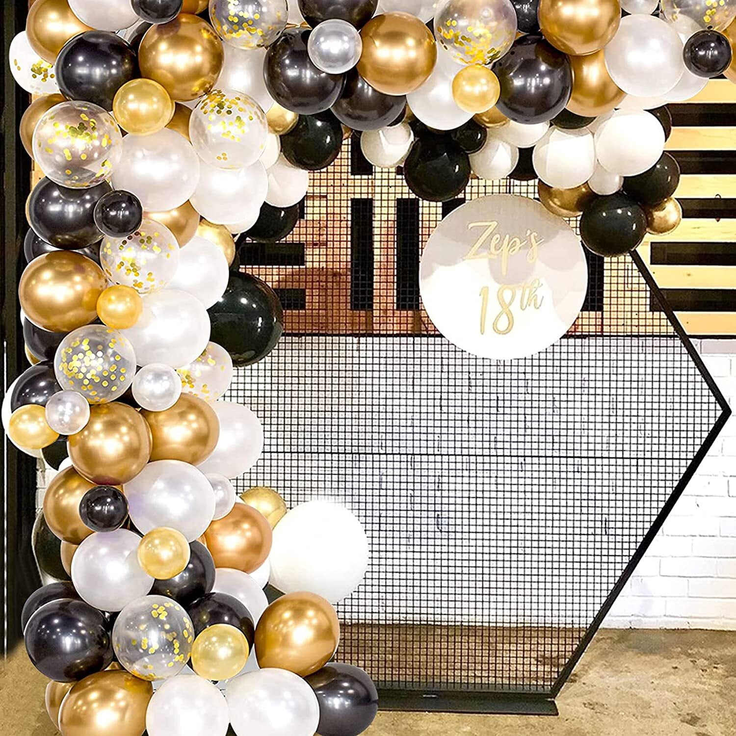 Gold Black Balloon Arch Garland Kit, White Gold Black Confetti Balloons for Graduation Party