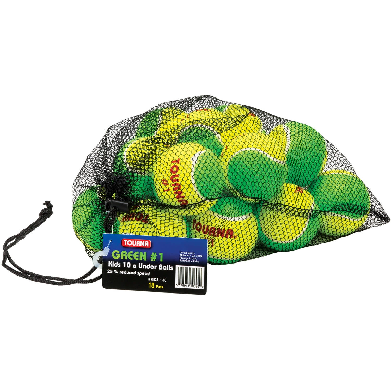Tourna Stage 1 Kids Tennis Balls, 25 Percent Reduced Speed, 18Piece