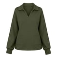 thumbnail image 6 of Women's Waffle Knit Pullover Sweatshirt Oversized Lapel V-Neck Long Sleeve with Pockets Loose Casual Everyday Fall Top, 6 of 8