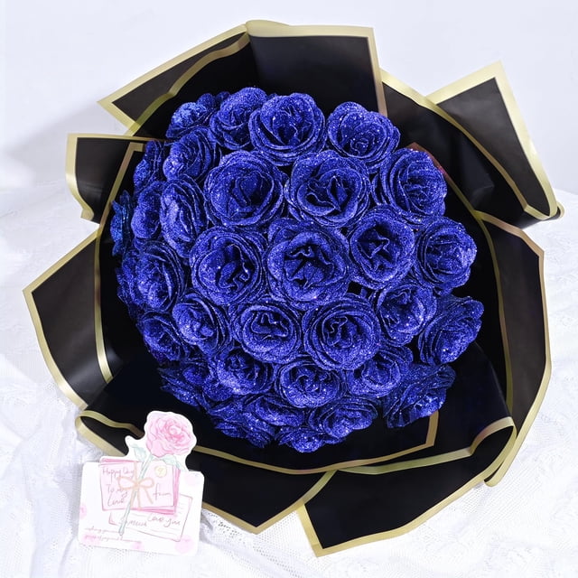 Bouquet de rosas brillantes Waipfaru, para hacer tú mismo, rosa azul falsa, 24 tallos