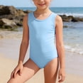 thumbnail image 2 of Likimi Child Kids Girls One Piece Swimsuit Sleeveless Solid Color Crew Neck Summer Casual Fashionable Swimwear For Swim Beach Light Blue Size 11-12 Years, 2 of 4