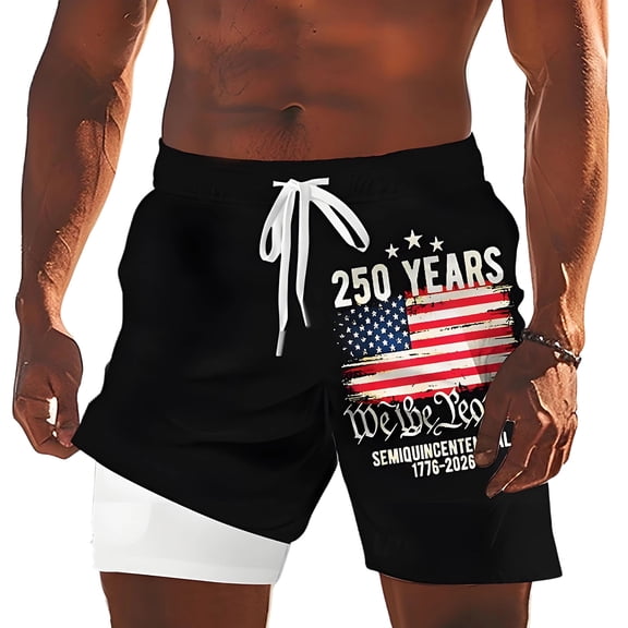 American Flag Shorts for Men Swim Trunks with Zipper Pockets Comfy Lightweight Cute 250Th 4th Of July Patriotic Beach Shorts Black L