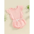 thumbnail image 3 of Suealasg Newborn Girl 2Pcs Summer Outfits Fly Sleeve Round Neck T-Shirt with Shorts Infant Baby Girl Clothes 0-24 Months, 3 of 9
