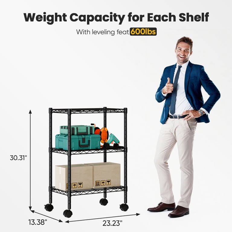 Gianna 3 Tier Heavy Duty Adjustable Wire Shelving with Wheels