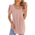 thumbnail image 3 of Crazynekos - Blusa de manga corta para mujer, cuello suqare, primavera y verano, color sólido, 3 of 5