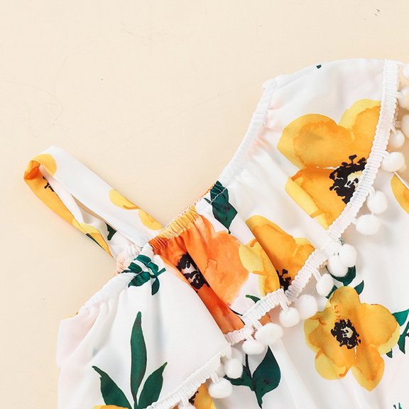 Vedolay Summer Rompers Kids Girls Fashion Romper Sleeveless Halter Button Jumpsuit with Side Pockets,Yellow 3-4 Years