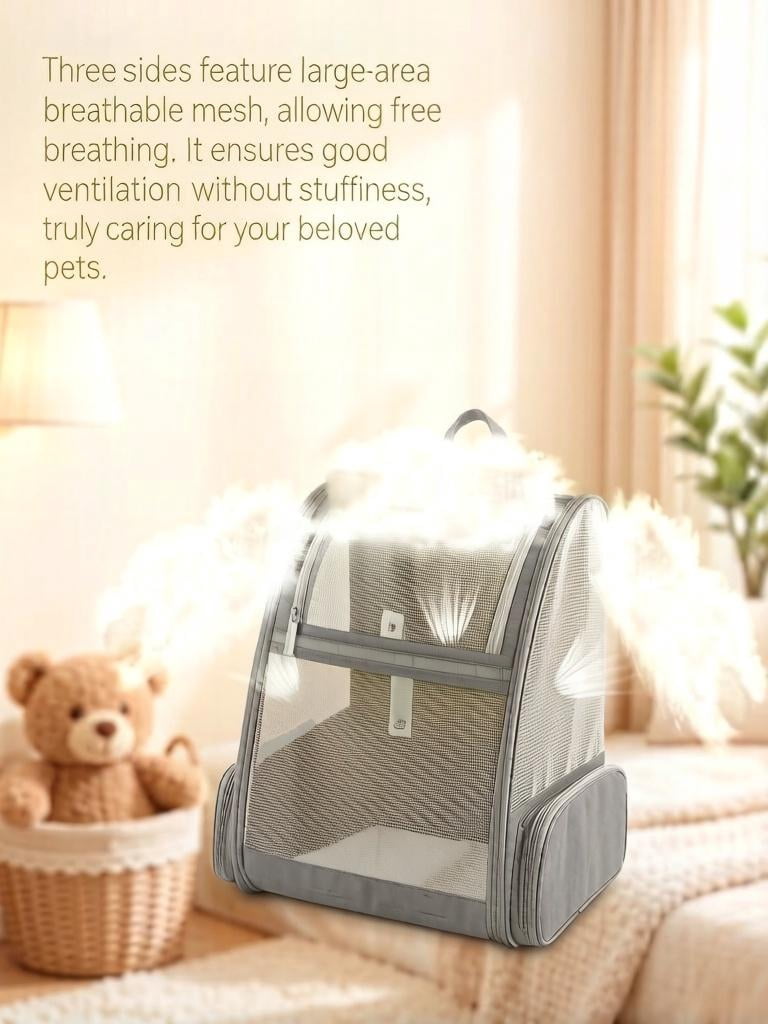 Pet Backpack Carrier for Small Dogs & Cats | Up to 15lbs Capacity | Foldable with Breathable Mesh Windows | Ideal for Travel, Hiking & Outdoor Adventures（Gray）