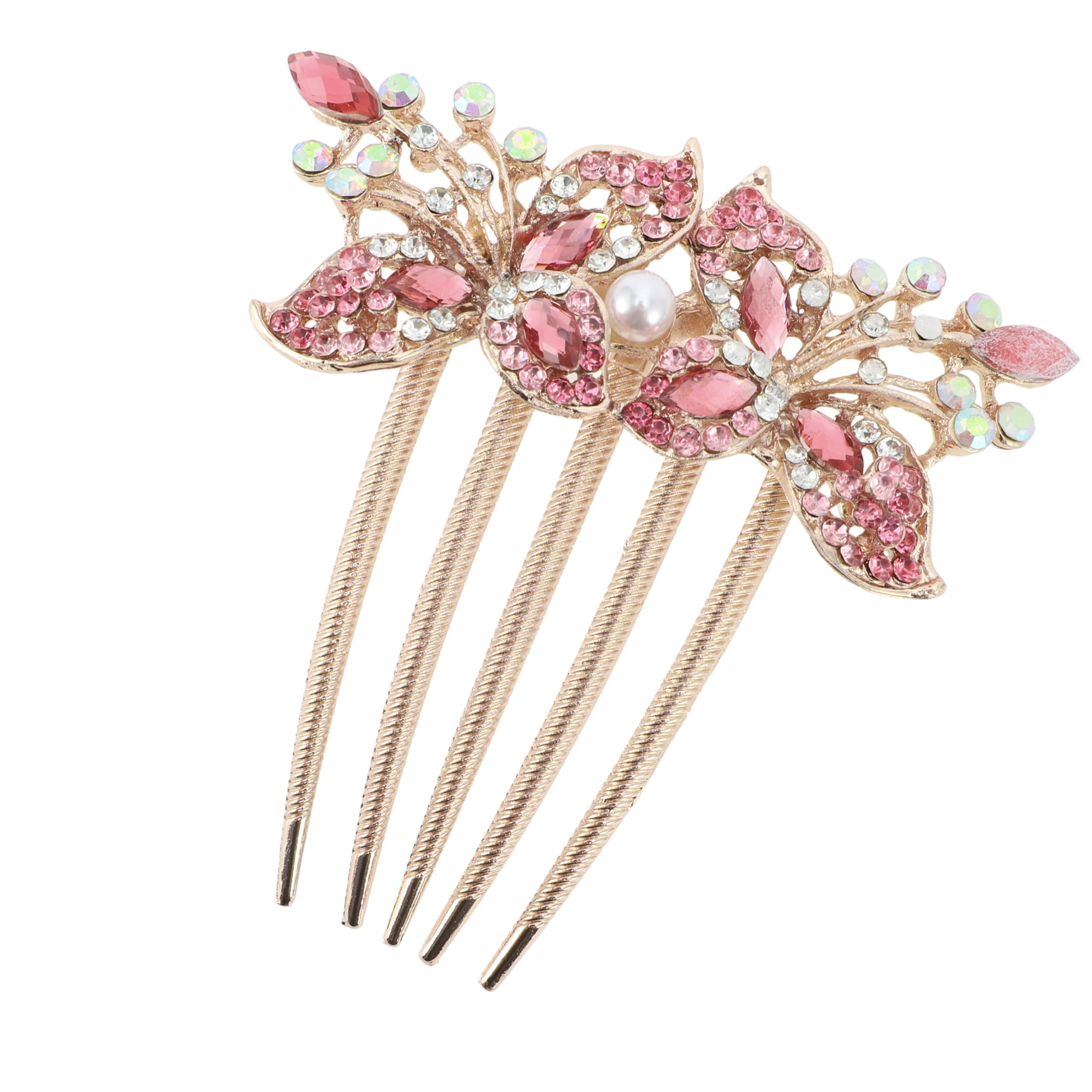 Unique Bargains 1 Pc Women Two Flowers Hair Insert Comb Red