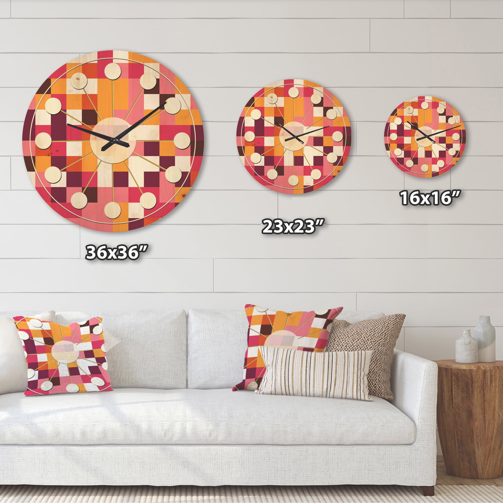 Designart 'Geometrical Retro Design VII' Mid-Century Modern Wood Wall Clock