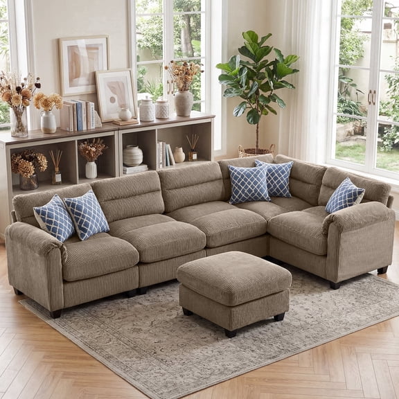 Bonzy Home L shaped Sofa Sets Modular Couch with Chaise for Living Room, Taupe