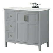 Brooklyn + Max Wilshire 36 inch Contemporary Bath Vanity in Warm Grey with Bombay White Engineered Marble Extra Thick Top