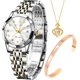 thumbnail image 1 of Reloj de mujer Set de regalo con collar Azul Señoras Diamante Pequeño vestido casual Acero inoxidable Cuarzo Impermeable Luminoso Reloj de dos tonos Plata Oro Reloj de oro, 1 of 5