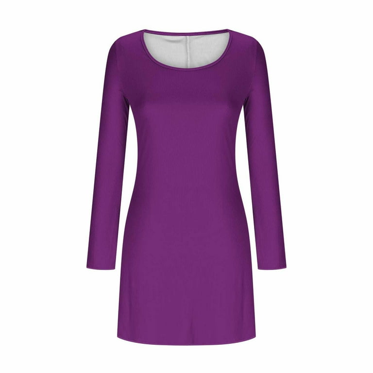 Bltiby Spring Sweater Dresses for Women Ribbed Knit Long Sleeve Mini Dress Casual Bodycon A-Line V Neck Solid Color Short Dresses Purple L, Women's,