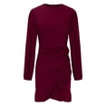 thumbnail image 5 of MIUOWANP Fall Dresses for Women 2024 Plus Size Women Fashion Sexy Long Sleeve V-Neck Slim- Bag Hip Plus Size Dress Wine XL, 5 of 5