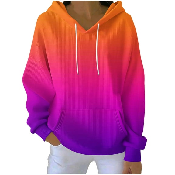 Fall/Winter Women Top for Women,Women Hoddie,,Women Casual Tops Women Shirts Gradient Printed Long Sleeve Hood with Drawstring Pocket Pulr for Fall Winter Tops