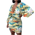 thumbnail image 2 of mtvxesu Robes pour Femmes Grande Taille, Robe à Col en V Imprimée Décontractée Mode Aguichant Moulante à Manches Longues Robes en Denim, 2 of 5