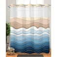 thumbnail image 2 of No Hook Shower Curtains, Navy Blue Ombre Stripe Standard Shower Curtains with Snap in Liner, Abstract Summer Beach Coastal Waterproof Washable Fabric Bathroom Shower Curtain Sets, 66" x 72", 2 of 7