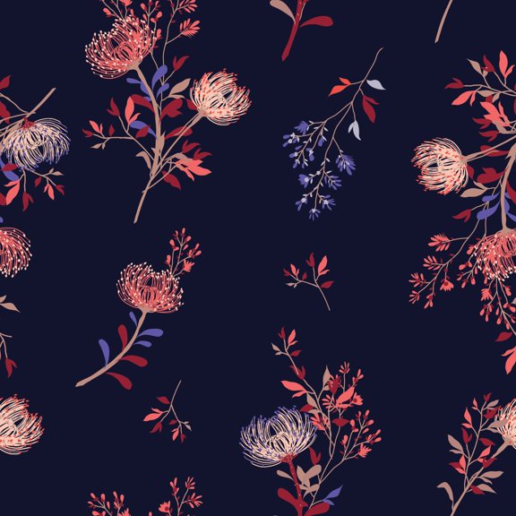 MuralsPrint Branos Florals on Navy background Removable Wallpaper - 10'ft H x 24''inch W