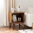 thumbnail image 4 of Pusnapku Bedside Table, 21" Fluted Nightstand with Storage and Sliding Door, Wooden Curved End Table, Small Accent Side Desk for Bedroom, Living Room, 4 of 9