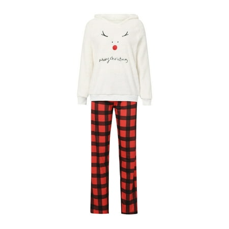 

Christmas Family Pajamas Set Deer Embroidery Long SleeveTops and Plaid Print Trousers