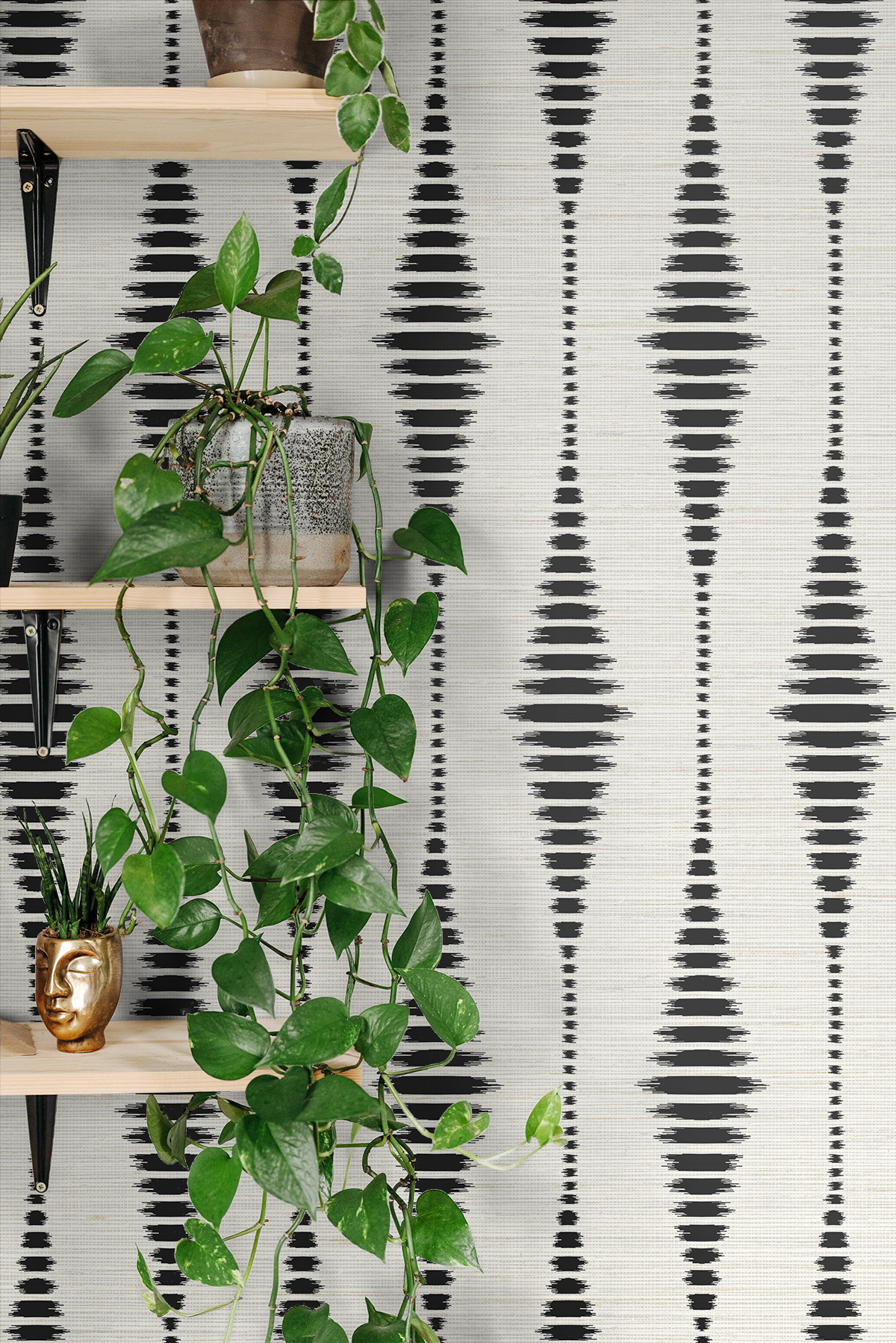 Seabrook Designs  Striped Ikat Peel and Stick Wallpaper 27 in. W x 18 ft. L - Ebony & Linen