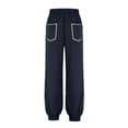 thumbnail image 7 of Lumtrix Womens Baggy Barrel Pants Wide Leg Lounge Drawstring Sweatpant with Pockets Elastic High Waist Trousers Dark Blue S, 7 of 7