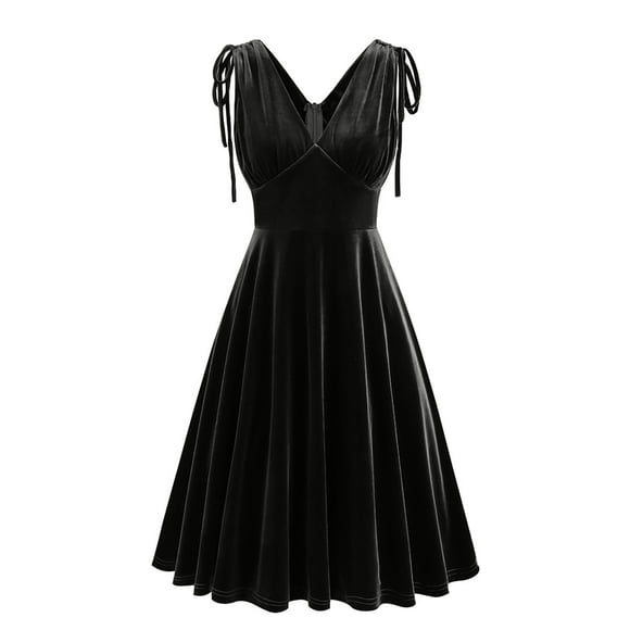 TSADFHJI Long Skirts for Women Winter Plus Retro Dress Part Small Dress Velvet Sleeveless Bow Drawstring Waist Wrap Dress S Black