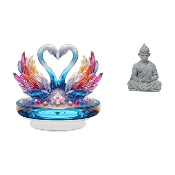 Estatua de escultura de cisne,Escultura de cisne para decoración del hogar Adorno de San Valentín,Estatua de ganso,figura acrílica,artesanía coleccionable,Estatua de mono,Estatua de Buda