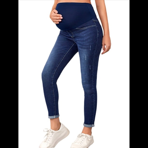 Pantalones Vaqueros de Maternidad para Mujer, Ajustados, Elásticos y Cómodos, para Embarazadas Azul Oscuro S