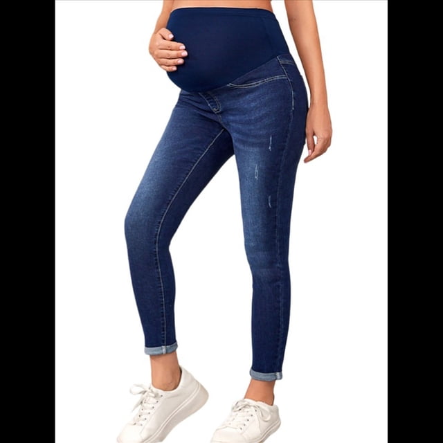 Pantalones Vaqueros de Maternidad para Mujer, Ajustados, Elásticos y Cómodos, para Embarazadas Azul Oscuro S