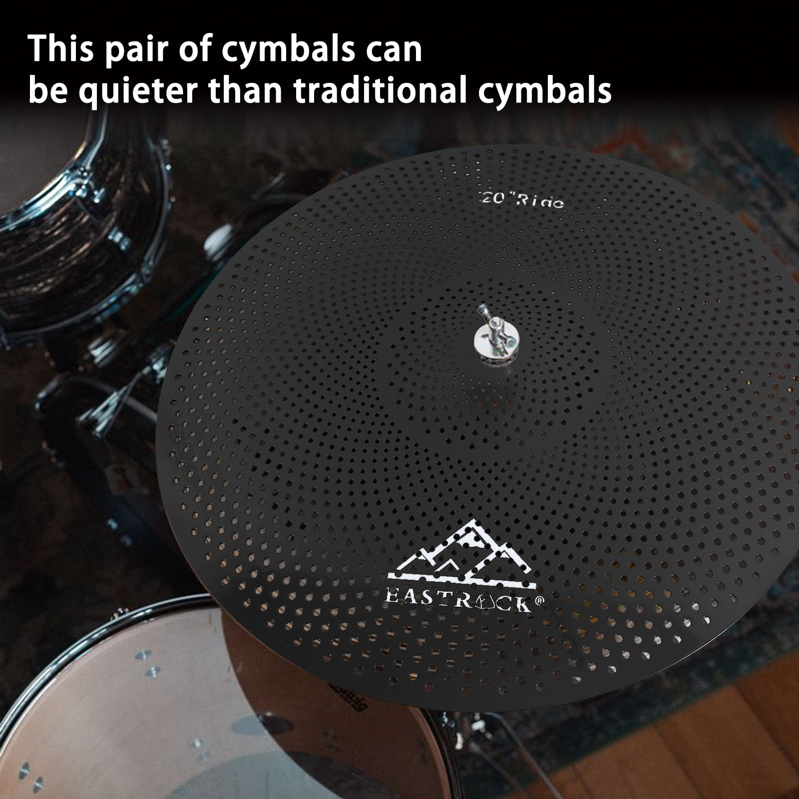 EASTROCK Low Volume Cymbal Pack 14/16/s18/20" Noise Reduction Alloy Cymbals with Bag and Felts for Quiet Practice ,Black