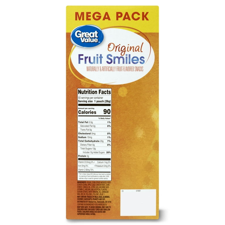 Great Value Original Fruit Smiles, Oz, 50 Count