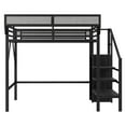 thumbnail image 5 of Newest Twin Size Loft Bed with Stairs, Metal Full Loft Bed with Storage Shelves, High Loft Bed with Wardrobe for Teens, Black, 5 of 7