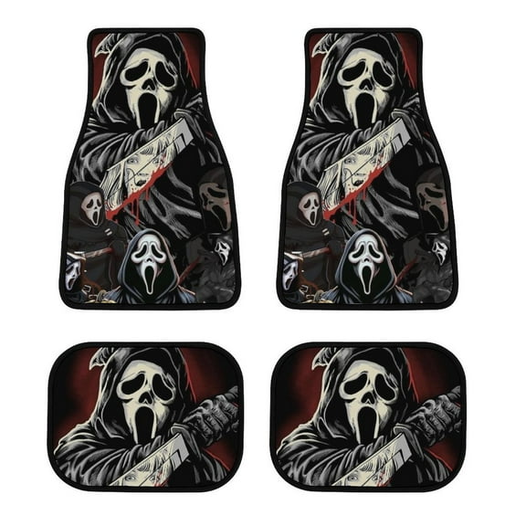 Scream Ghostface Car Floor Mats 4PC Set Anti Skid Vehicle Floor Mat Car Carpet for Front Rear Seats Universal Auto Interior Accessories