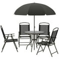 thumbnail image 2 of Demi Bonn 6-Piece Outdoor Dining Set with Umbrella, 4 Folding Chairs & Round Glass Table for Garden & Patio, Black, 2 of 11
