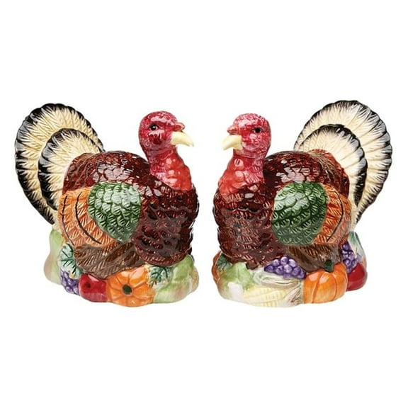 Thanksgiving Turkey Salt & Pepper Shakers Set - Fall Harvest Table Decor - Ceramic Turkey Spice Shakers 3.75" - Festive Thanksgiving Dinner Tableware