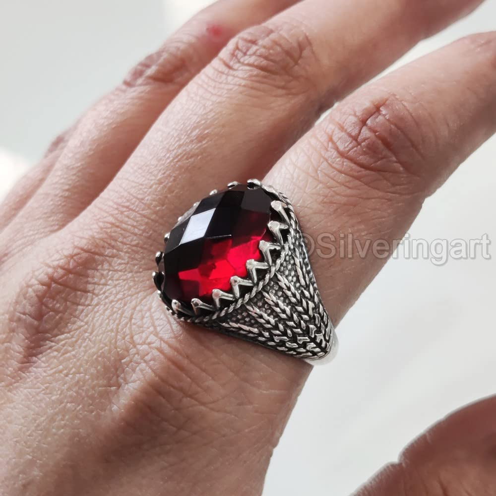 Mens Green Black Blue Red CZ Aquamarine Square Stone Ring Size 7-15 Gift |  eBay