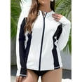 thumbnail image 2 of Charmo Womens Long Sleeve Rashguard Swimsuit Zip Front Color Block Tankini Sun Protection Rash Guard, 2 of 5