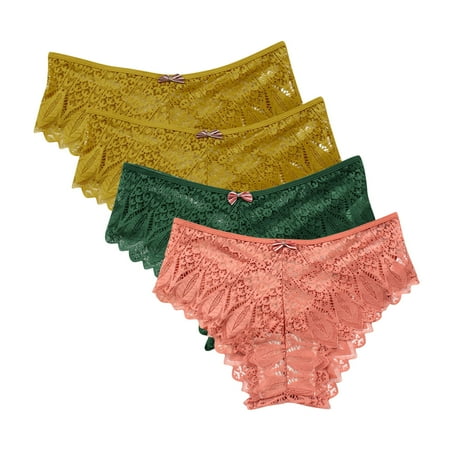 High Waist Hip Lift Panties 4 Pack Lace Underwear for Women Thongs Panties Ladies Lace Bikini Lightweight Breathable Lace Thong Panties Women Boyshort Underwear Orange 4XL