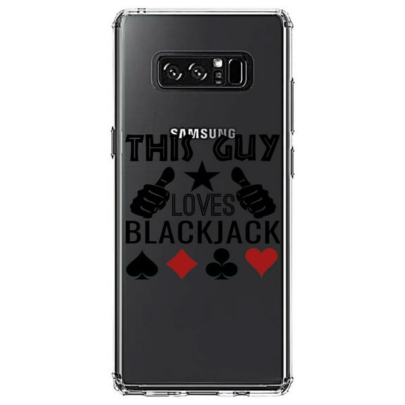 DistinctInk Clear Shockproof Hybrid Case for Samsung Galaxy Note 8 - TPU Bumper Acrylic Back Tempered Glass Screen Protector - This Guy Loves Blackjack