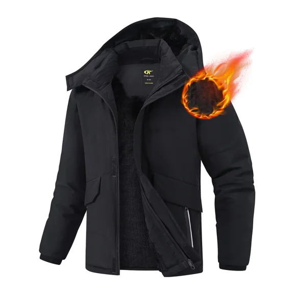 NEIKU Boys Winter Jacket Waterproof Fleece Lined Hooded Winter Puffy Cotton Coat Outdoor Jacket Black 10-12Y