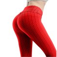 thumbnail image 4 of Womens High Waist Textured Workout Leggings Booty Scrunch Yoga Pants Slimming Ruched Tights Red M, 4 of 4
